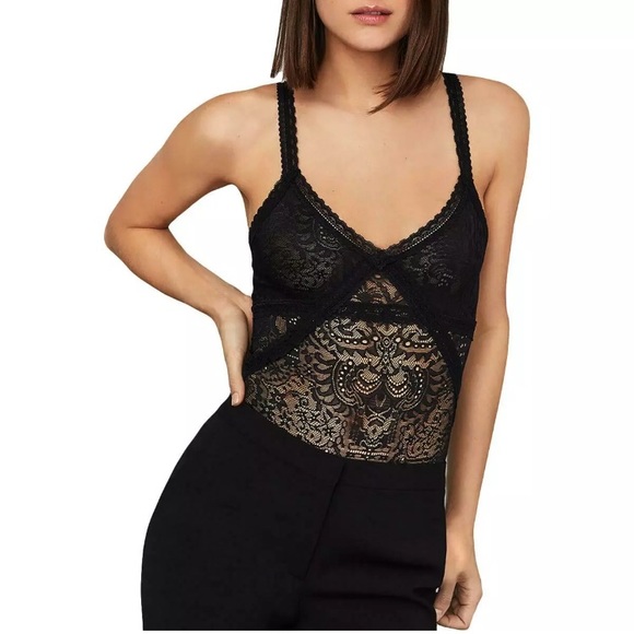 BCBGMaxAzria Tops - BCBGMaxAzria Black Lace Day to Night Bodysuit NWT